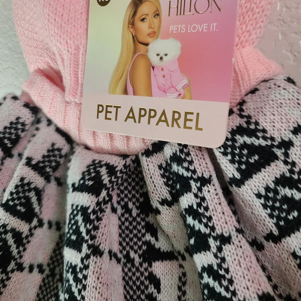 Paris Hilton Pink Dog Sweater with Black and White Skirt XS